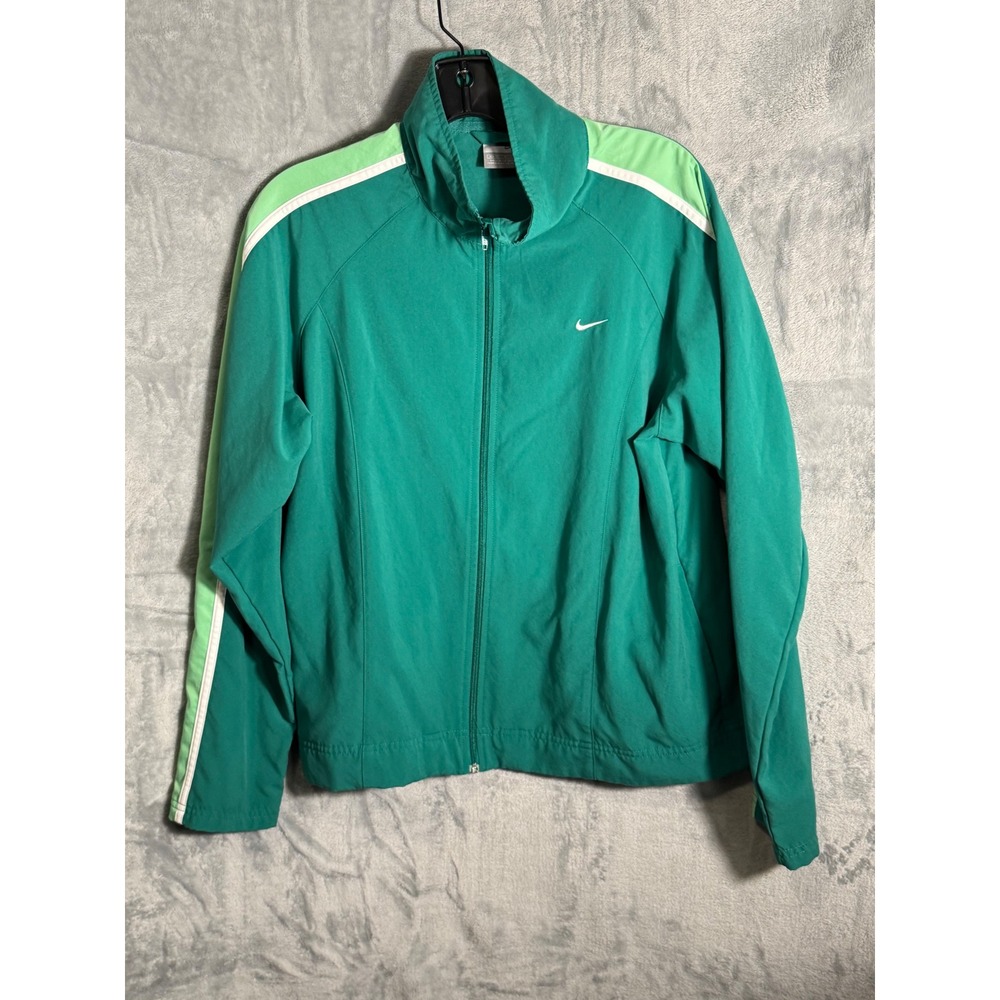 Nike Track Jacket Teal Green White Stripe Full Zip‎ Athletic Women Medium